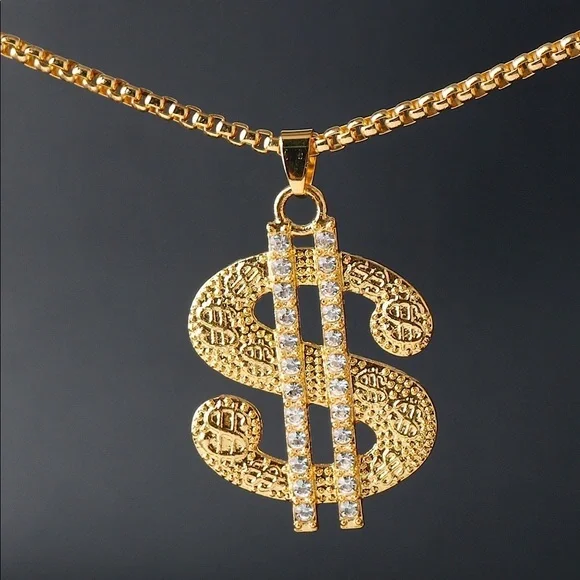 Gold Plated Dollar Symbol Charm Necklace - Picture 1 of 5